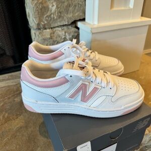 New Balance White and Pink Sneakers Retro Court Style
